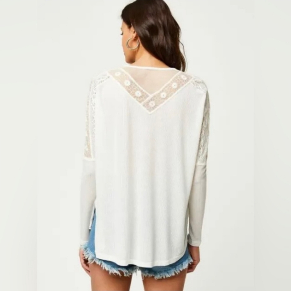 Free People Lola Top Long Sleeve Lace Trim Boxy Oversize Ivory Cream Size M - Picture 3 of 10